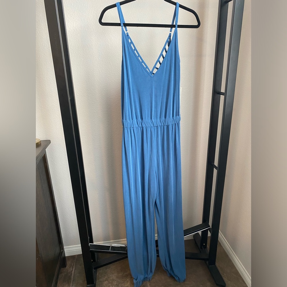 NWT June and Hudson‎ Womens Jumpsuit Blue Spaghetti Straps Size Small